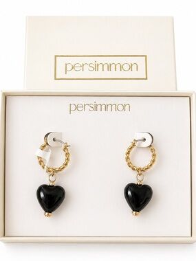 Persimmon Gold-Tone Hoop Earrings with Black Heart Pendants